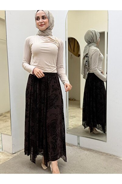 JOOQSTORE Kadife İşleme Detaylı Etek