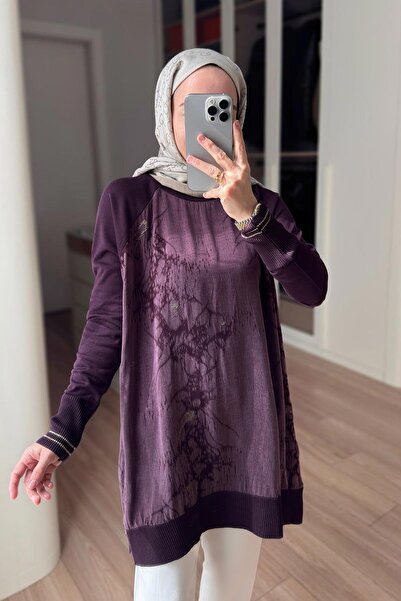 Ka Hijab Gold Zipper Silk Cupra Mercerized Tunic - Plum