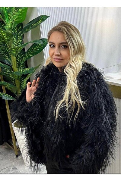 Noora Prive Siyah Şal Detaylı Kürk