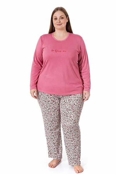 Pemilo Women's 7257 Large Size Long Sleeve Stretch Fabric Milan Pajama Set