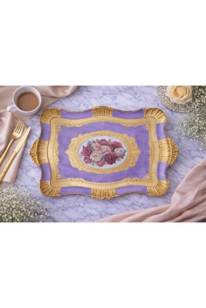 decovien Hand Painted Rosewood Wooden Tray Aesthetic Patterned Elegant Presen...