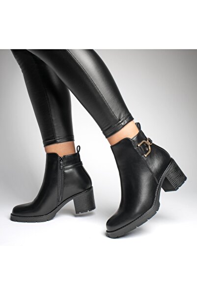 Modlet.ro Γυναικεία μαύρα Χοντρό τακούνι με φερμουάρ και τακούνι MOD12726