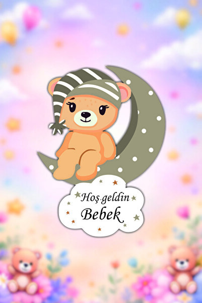 hediyyenvar Ayıcık Konseptli Hoş Geldin Bebek Magneti 10 Adet – Kişiye Özel (...