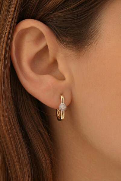 GençTaş Kuyumculuk 14 Ayara Altın Dikdörtgen Zirkon Taşlı Halka Küpe