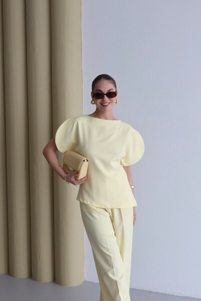 Butik Beyza Elegant Balloon Sleeve Detailed Asymmetrical Blouse