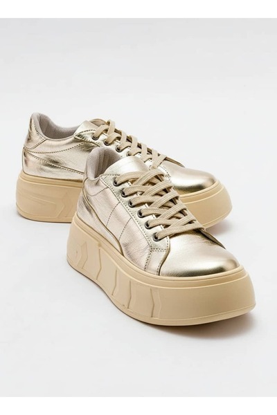 Lizy Shoes Pantofi sport pentru femei, cu talpă groasă, auriu metalic sneaker...