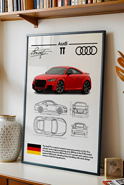 e2nova Audi TT Tablo - Teknik Özellikli Alman Spor Coupe Poster - Çerçeveli D...