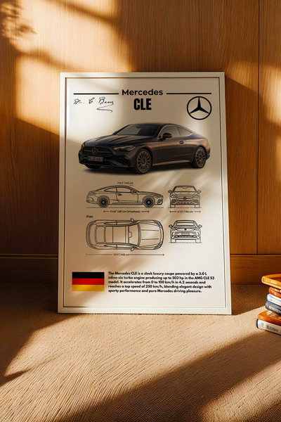 e2nova Mercedes CLE Tablo - Teknik Özellikli Lüks Coupe Poster - Çerçeveli Du...