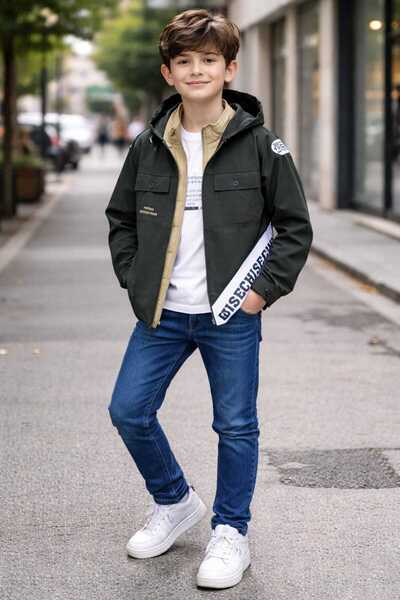 bubiee baby Boy's Khaki Jacket Beige Vest Set 4-Piece Combination Denim Pants...