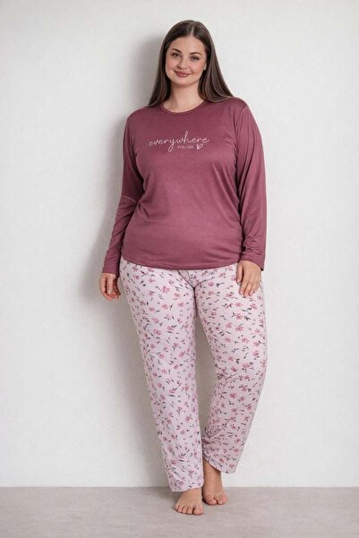 Pemilo Women's 0139 Stretch Fabric Large Size Long Sleeve Pajama Set