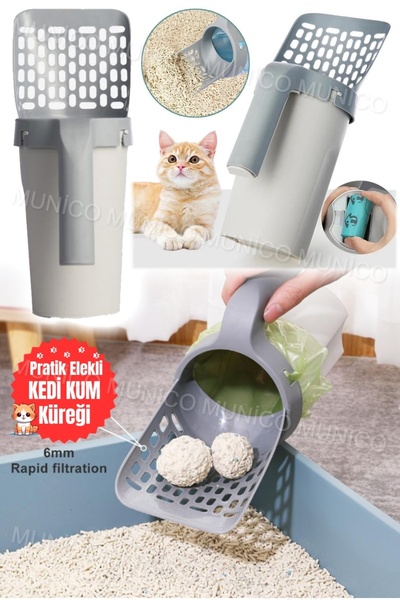 ozbience Hızlı ve pratik kedi kumu temizleme seti, poşetli ve hazneli kürek