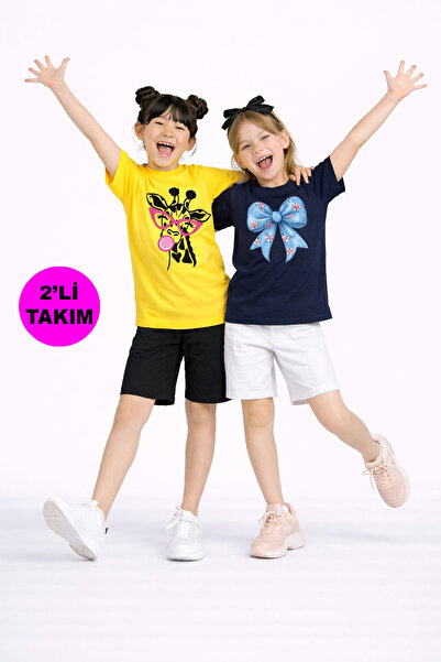 twins tailors Κοριτσίστικο Σετ 2τμχ Καμηλοπάρδαλη και Φιόγκος με τύπωμα Καλοκ...