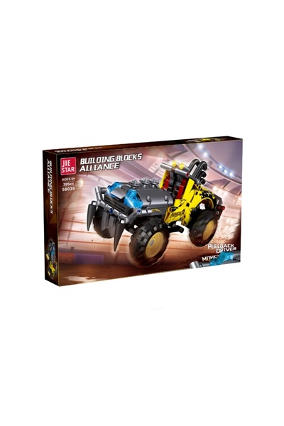 JİE STAR Set de constructie Masina monstru galbena cu mecanism pullback 395 e...