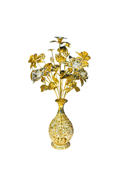 NAJM AL OUD Luxury Golden Flower Vase with Crystal-Studded Floral Arrangement