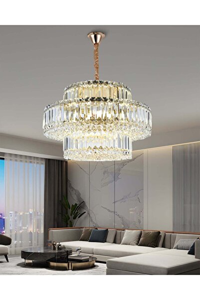 RFAN Chandelier, Model 75005/550, Crystal Texture, Metal, 8 X E14, Gold