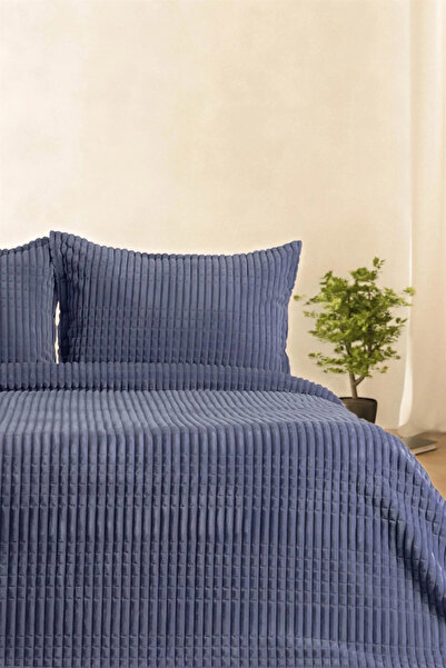 Çeyiz Merkezi Merinos Modern Line 3 Piece Blanket Set Blue