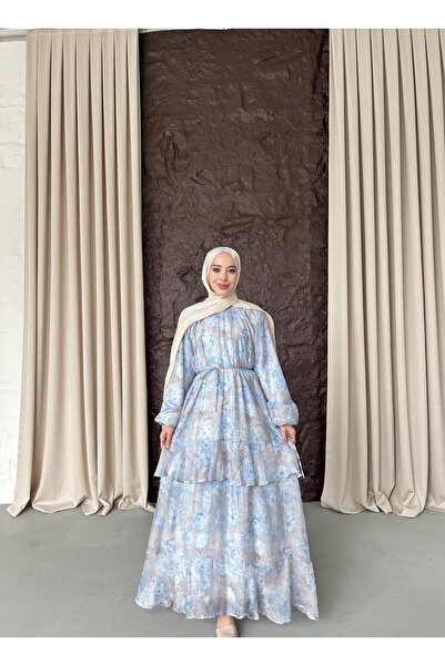 merve ada design Kadın Çiçek Desenli Vual Astarlı Elbise