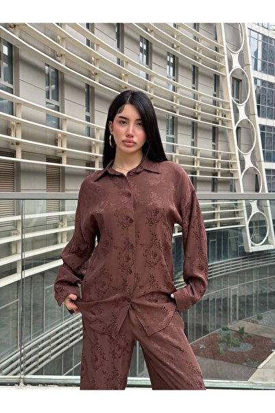 NEW JOURNAL Maro pentru femei cu imprimeu abstract Satin Look set din două pi...