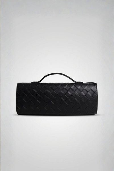 Berlesi Black Knitted Leather Pack Portfolio Clutch Bag