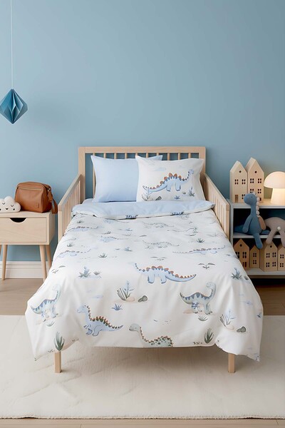 Rivaİstanbul Dinoro Blue 100% Cotton Piece Baby Duvet Cover Set - 4 Pieces