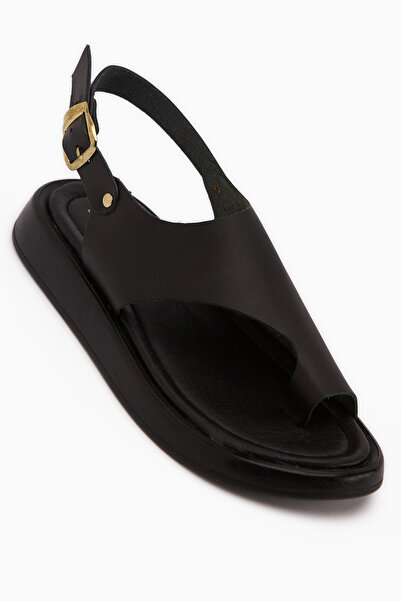 Limoya Alis Genuine Leather Black Flip Flops for Women Sandals