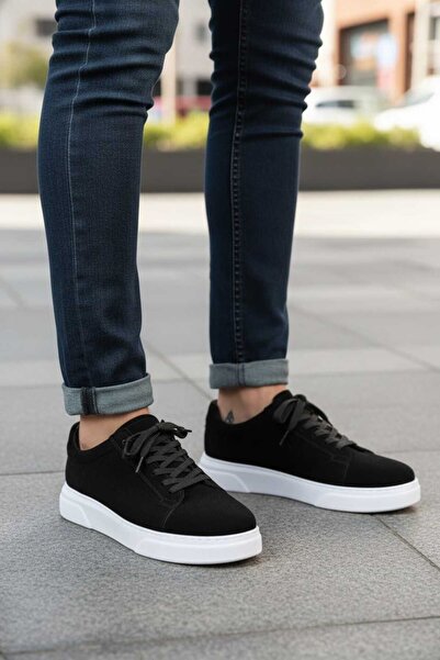 CALVORO Men's Black Daily Comfortable Lace-Up Sports Shoes Thick Sole Casual ...