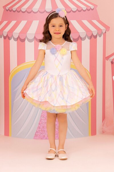 Pamina Baby Girl Colorful Ice Cream Patterned Birthday - Party Dress 6-24 Mon...
