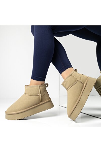 Modlet.ro Women's beige suede thick sole logo-style boots MOD14172