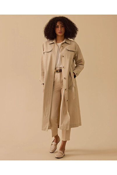 SEÇİL Kuşaklı Cep Detaylı Uzun Trençkot