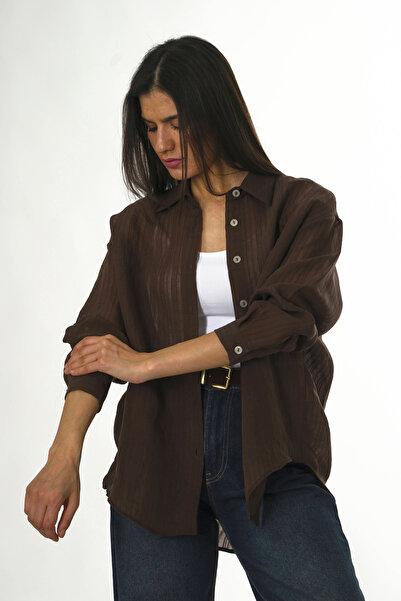 ABBRA Ženska košulja Self Sa deznom Oversize kroj