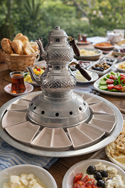 AKBALTA Serpme Breakfast Presentation Set with Teapot – 12-Compartment Breakf...