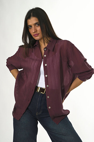 ABBRA Ženska košulja Self Sa deznom Oversize kroj