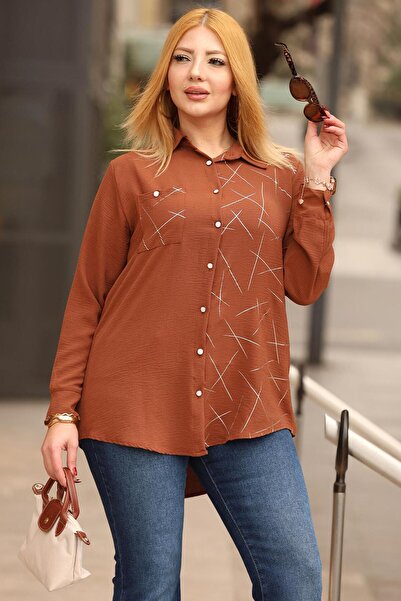 Siyezen Plus Size Ayrobin Fabric Buttoned Shirt