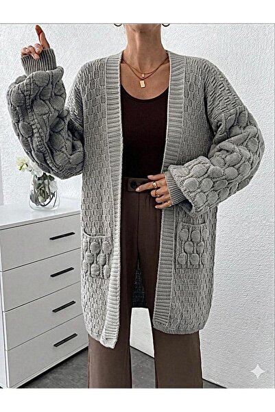 yardıtekstil Pocketed Sleeves Patterned Knitwear Cardigan