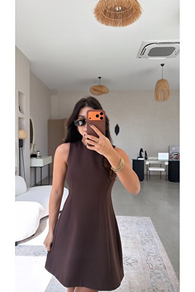 Buket Teke Καφέ Φόρεμα Τζόκερ από Ύφασμα Premium