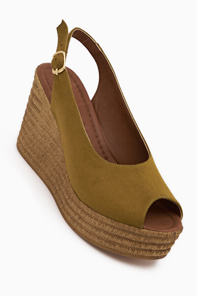 Limoya Caty Khaki Suede Wedge Heel Lu Women Sandals