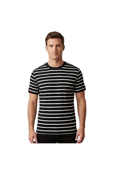 trender O izrez Prugasto Muškarci T-shirt 4038 Crno-ekru Prugasto