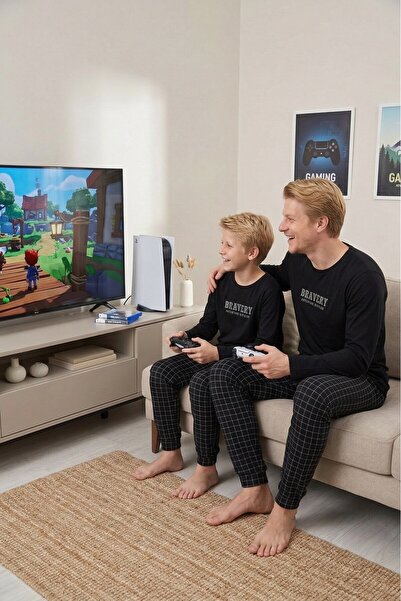 bie's Father Son Model-3 Buttoned Patterned 100% Cotton Combed Cotton Transit...