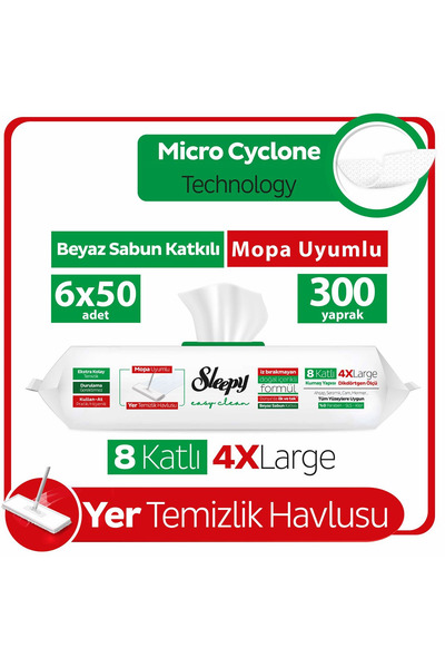 Sleepy Easy Clean Beyaz Sabun Katkılı Mopa Uyumlu Yer Temizlik Havlusu 50 Yaprak