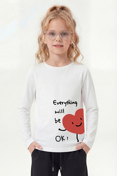 FYK KİDS Дівчача кофта з круглим коміром, принтом і довгими рукавами