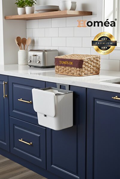 Homea 15 LT Beyaz Çöp Kovası | Tezgah Üstü + Dolap Askılı | Fonksiyonel Kapak...