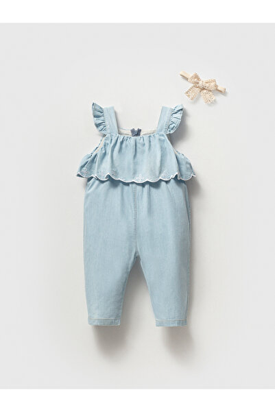 NoyNoy Baby Kız Bebek Fistolu Yaka Detaylı Tulum Saç Bandı Hediyeli