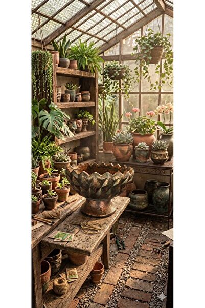 Yades Antik Bakır Görünümlü Yıldız Kesim Ayaklı Saksı Geometrik Dekoratif Çiç...