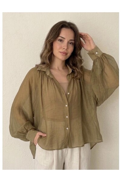 My Blog Olive Oversized Sheer Shirt - 5018