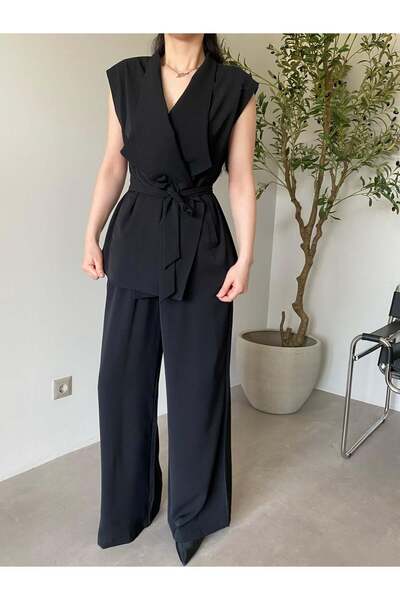 Bade Butik Σετ παντελονιού με μαύρη ζώνη Γιλέκο