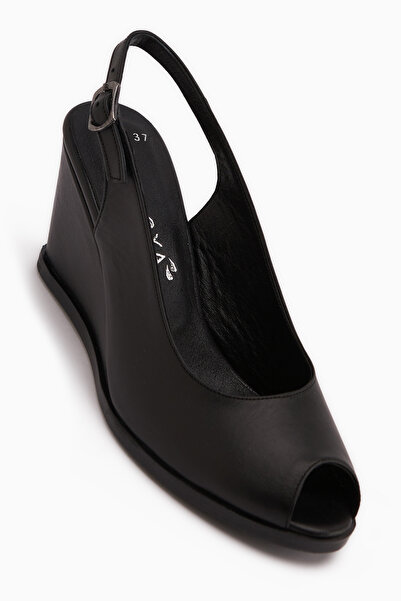 Limoya Marly piele naturală Negru talpă wedge piese Femei sandale