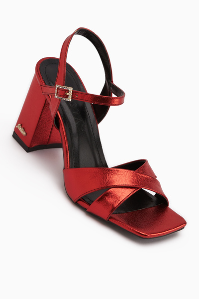Limoya Lean crveni križni remen Debela potpetica paket za žene Sandale