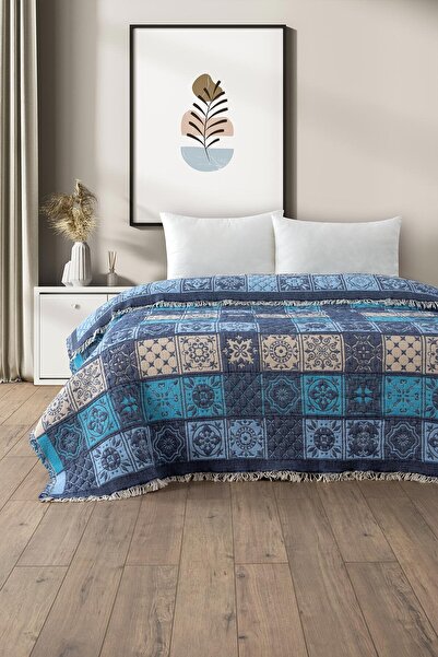 Denizli Concept مرقَّع نماذج بألوان زرقاء مطرزة من الموسلين لحاف - مفرد ناعمة...