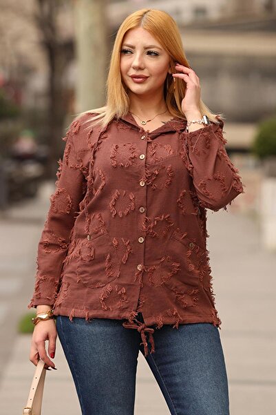 Siyezen Plus Size Embossed Textured Linen Cardigan