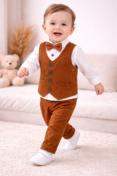 Beblissmini Erkek Papyonlu Yelekli Şık Takım 3’lü Set – Gömlek, Yelek ve Pant...